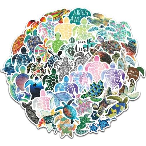 TD ZW 50Pcs Marine Protection Sea Turtle Stickers For Suitcase Skateboard Laptop Luggage Fridge Phone Car Styling Decal Sticker