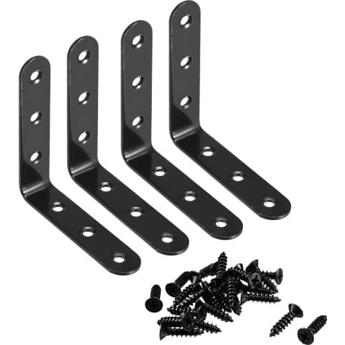 Uxcell Corner Brace Angle Bracket Fastener L Shape 90mmx90mmx20mm Black Round End 4pcs