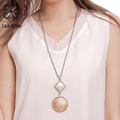 Vintage Round Suspension Pendants Necklace Long Chains Geometric Fahsion Jewelry for Women Handmade Accessories Free Shipping