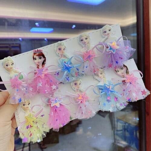 2pcs Disney Frozen 2 hair clip Hair Accessories Childrens Hairpin Princess Elsa Cute Bow Headdress Baby Veil Skirt