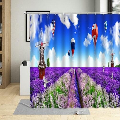 Spring Purple Flower Lavender Shower Curtains Garden Plant Floral Curtain With Hooks Bathroom Decor Waterproof Polyester Fabric