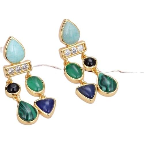 GG Jewelry Natural Gems Stone Amazonites Malachites Sodalites Agates Onyx Dangle Stud Earrings For Women Ethnic Style