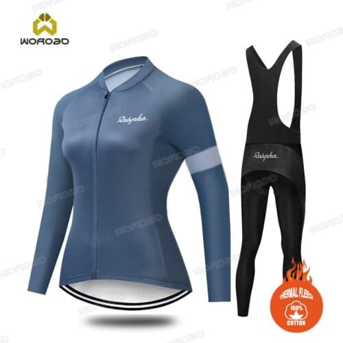 Womens Cycling Clothing Set Thermal Fleece Jersey Kit Winter Female Winter Bicycle Clothes Outfit Warm Road Bike Sportswear