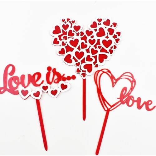1set LOVE Valentines Day Cake flag Picks Acrylic Dessert Decoration Acrylic Cake Topper For Party Supplies