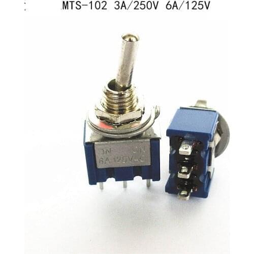 100Pcs/lot Miniature Toggle Switch MTS-102 SPDT 6A 125VAC/3A 250VAC Mini Switch Lever Switch 3 Pin ON/ON High quality