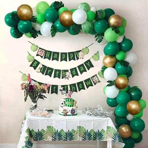 120pcs Wild Jungle Balloon Garland Arch Set Palm Leaf Green White Gold Balloon Birthday Party Theme Banquet Decoration Props