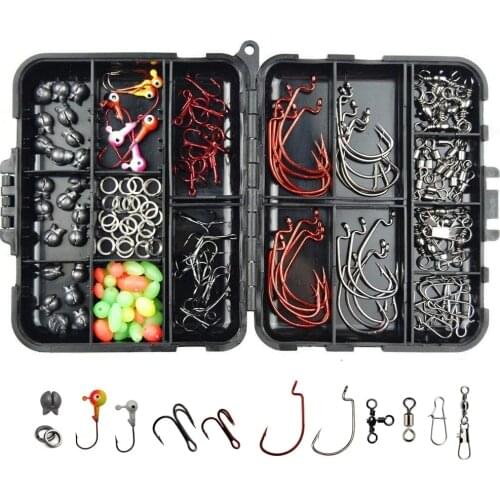 150Pcs/Box Fishing Accessories Kit Including Jig Head Hooks Rings Sinker Swivel Snaps Beads Fishing Tackle Kit Box