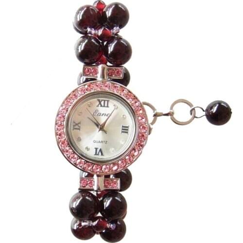 2019 Round Dial Natural Garnet Watch Strap Beautiful Bracelet Watch Wine Red Crystal Watch Quartz Watch