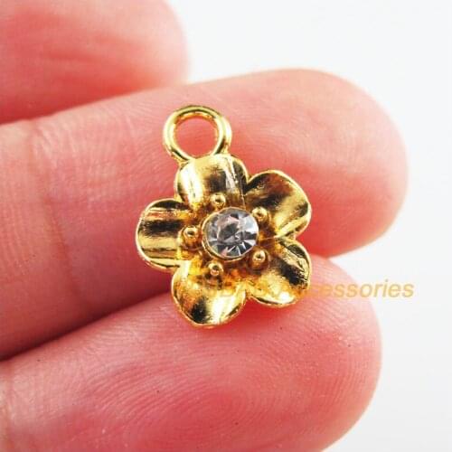 New 25Pcs Gold Plated Star Flower Clear Crystal Charms Pendants 11.5x15mm
