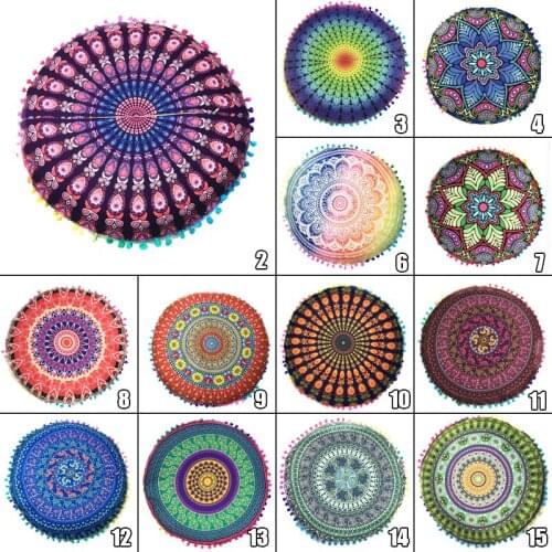 43CM Round Indian Mandala Pattern Pillowcase Bohemian Meditation Floor Pillows Boho style Throw Pouf Cushion Covers