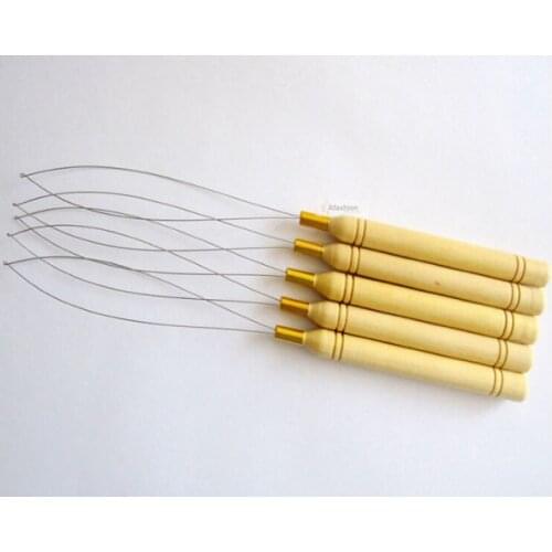 5pcs micro ring wood loop pulling needle for Indian brazilian loop hair extension plier and beads styling tools free shipping