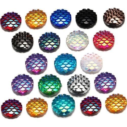 50Pcs 12mm Resin Flat Back Cabochons Charm Fish Scale Shape Cabochon Pendants Bracelet for DIY Jewelry Making Finding Supplies