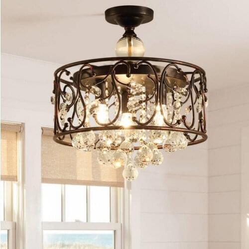 American Crystal restaurant ceiling lamp country vintage iron living room lamp creative warm bedroom study ceiling lamp led lamp