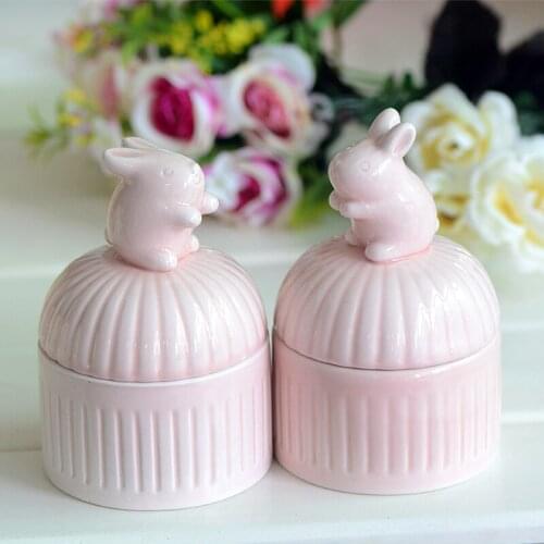 White ceramic small animal jewelry box stud earring necklace accessories storage box Ceramic Sugar Bowl Canister