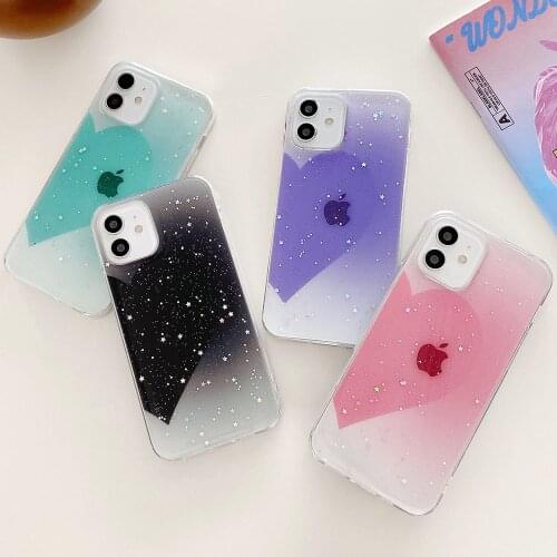 Glitter Sequins Gradient Heart Pattern Case For iPhone 12 11 Pro Max XR XS Max X 8 7 Plus SE 2020 Soft TPU Protective Back Cover