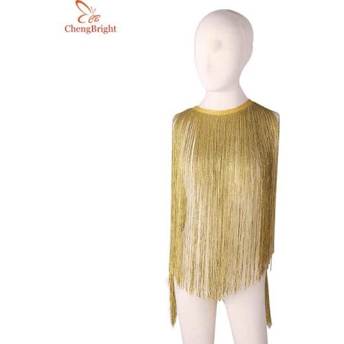 CHENGBRIGHT 2Yards Gold Silk Sparkling Fringe Trim Tassel Fringe Trimming Latin Dress Stage Clothes Accessories Lace Ribbon DIY