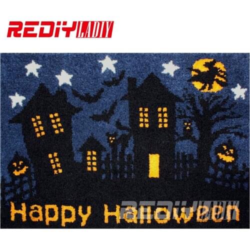DIY Carpet Rug Happy Halloween Blanket Latch Hook Rug Crocheting Tapestry 100% Acrylic Yarn Cushion Set for Embroidery Floor Mat
