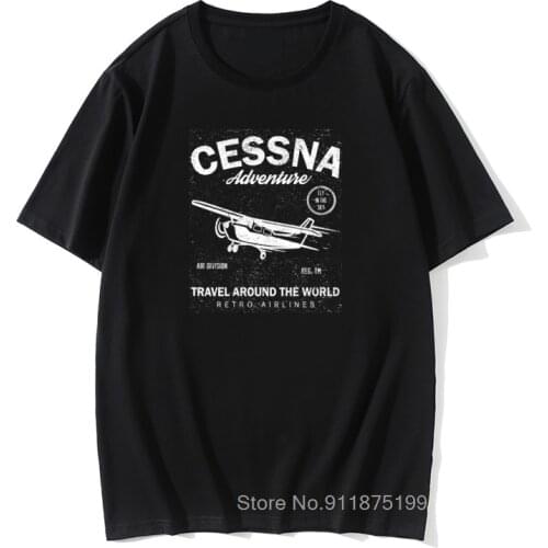 Cessna Leisure Brand Biplane Tshirt Airplane Adventure Travel Around The World Vintage T Shirt Men Graphic Tees Fathers Day