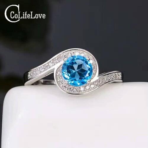 Promotion silver topaz ring 6 mm round brilliant natural topaz silver ring solid 925 silver topaz jewelry romantic gift for girl