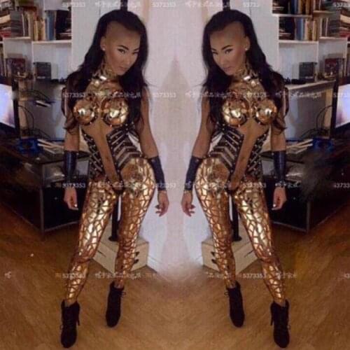 Nightclub Gold Sequins Jumpsuit One-Piece Rompers Stage Wear Costumes Singer Outfit bar costumes party favors