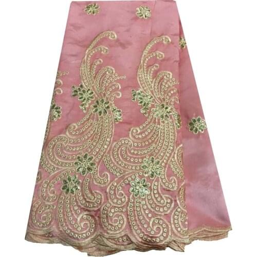 Lace wedding dress High Quality African George fabric with Gold Sequins Embroidery Indian George fabric lace material WKS24-94