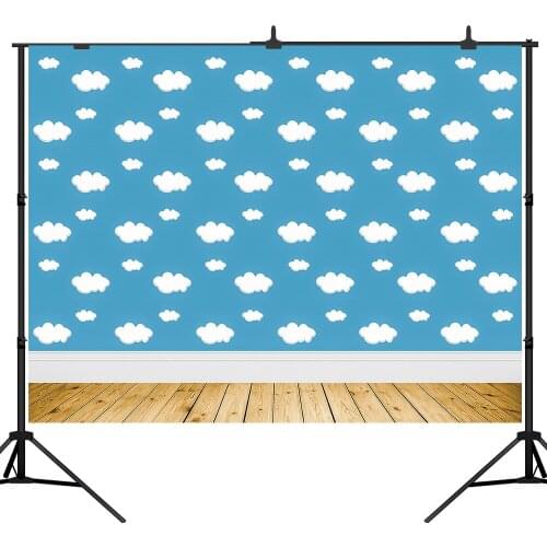 Lyavshi Blue Sky Clouds Backdrop Cartoon Kids Birthday Party Decorations Photo Booth Background Dessert Table Banner