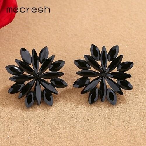 Mecresh Elegant Vintage Black Stud Earrings for Women Simple Young Style Cute Korean Crystal Earrings for Girls 2020 EH1465