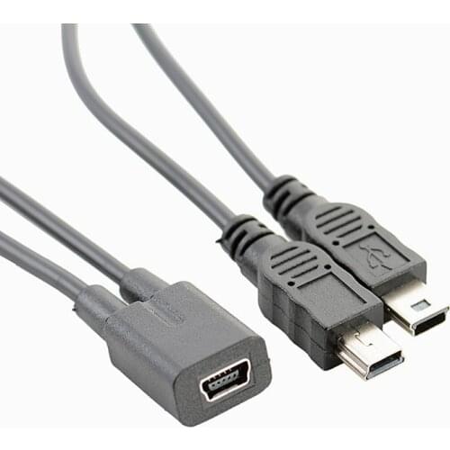 Mini USB 5Pin Female to mini usb 5pin male + mini USB male Y Splitter 1 to 2 Converter Charging Cable 30CM