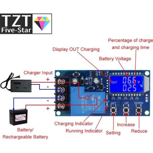 TZT DC 6-60v 30A Storage battery Charging Control Module Protection Board Charger Time Switch LCD Display XY-L30A