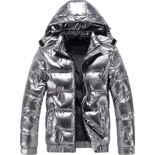 Men Winter New Metallic Shiny Warm Thick Waterproof Parkas Jacket Men Autumn Outwear Outfits Windproof Detachable Hat Parka Coat