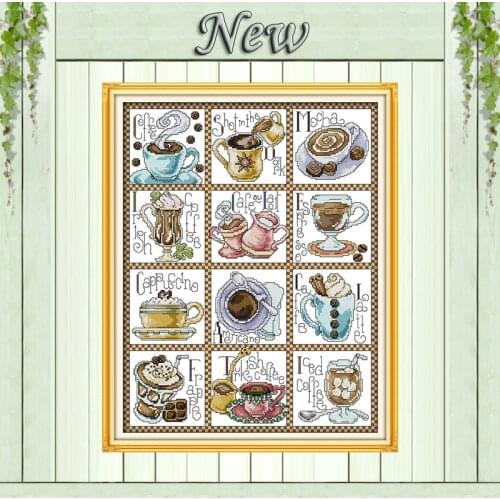 12 months of coffee,11CT Pattern Counted on the Canvas DMC 14CT Cross Stitch Embroidery kit,DIY Needlework Set,Home wall Decor