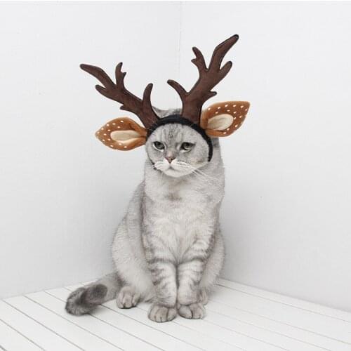 Cartoon Xmas Antlers Elk Horns Ear Pet Cat Dog Puppy Head Hoop Christmas Hairpin Hair Hoop New Year Cosplay Party Decor