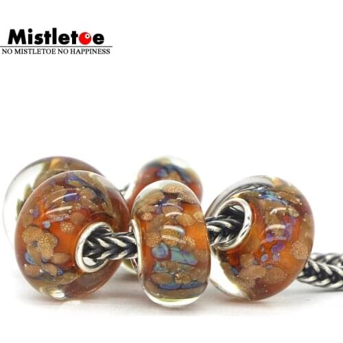Mistletoe 925 Sterling Silver Murano Glass Autumn Charm Bead European Jewelery 1pcs