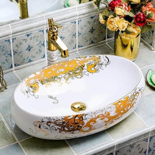 Oval New design Europe Vintage Style Art wash basin Ceramic Counter Top Wash Basin Bathroom Sinks hand art basin bath basin