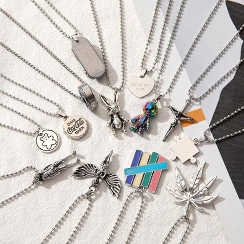 Fashion Retro Hip-hop Fine Necklace Men Women Stainless Steel Couple Sweater Clavicle Chain Creative Color Punk Style Accessorie