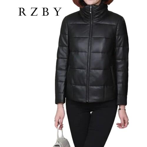 Women Genuine Leather White Down Jacket 100% Sheepskin дубленка женская зимняя Thicked Warm Black Chaqueta Cuero Mujer RZBY624