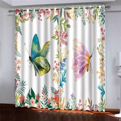 Beautiful Photo Fashion Customized 3D Curtains Color flower butterfly 3d Curtains Blackout for Living Room Kids Bedroom