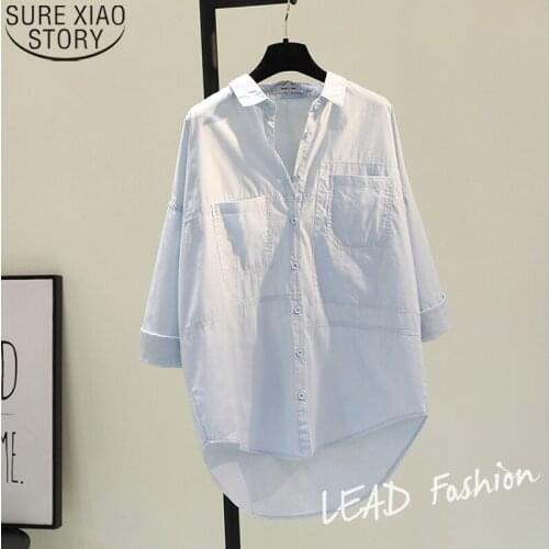 Long-sleeved Shirt Womens White Blouse Spring 2021 New Design Blouse Workwear Shirt Cotton Simple Retro Cardigan 12616