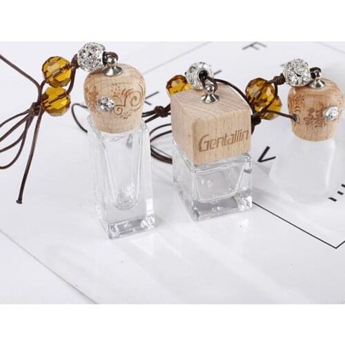 Glass Perfume Bottle Car Pendant Bottle Mini Refillable Perfume Packaging Bottle with Wooden Cap F20172145