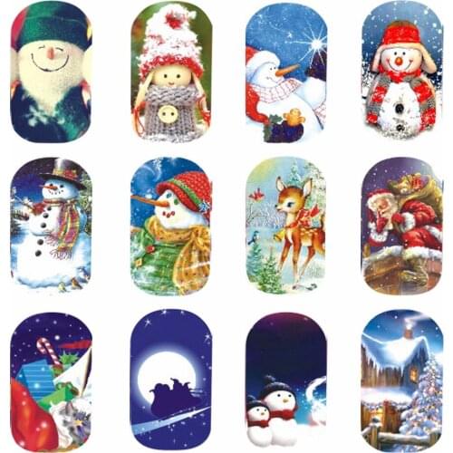 WUF 1 Sheet Nail Art Water Tattoo Snowman Theme Design Nails Christmas Design Water Transfer Decals