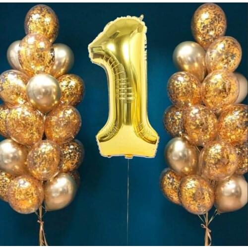 32pcs/lot 32inch Gold Numer Balloon 12inch Gold Confetti Mixed Metallic Latex Balloon For Birthday Anniversary Party Decorations