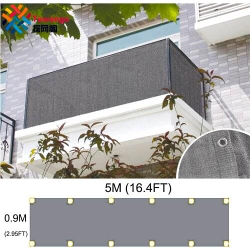 Tewango Custom Size Home Balcony Privacy Screen Gray Fence Deck Shade Sail Yard Cover Anti-UV Sunblock Wind Protection 0.9x5m