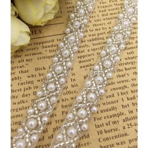 Pearls beaded DIY trim for childrens headband wedding sash supply Applique for clothes hairbands hair accessories [ICUTEKIDS]