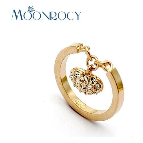 MOONROCY Drop Shipping Fashion Jewelry Wholesale Heart Rose gold Color Austrian Crystal Rings Fashion for women Gift