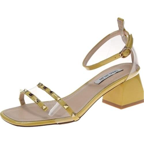 Roman Sandals Female In The Summer Of 2019 The New Rivet Joker With Thick Red Shoes Net Words In Cingulate High Heels