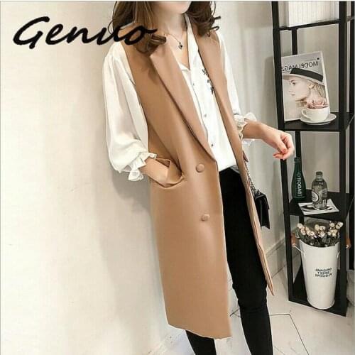 Genuo Suit Vest Women Spring Summer Elegant Long Vest Coat Chaleco Mujer Sleeveless Black Cardigan Blazer Vest Jacket Waistcoat