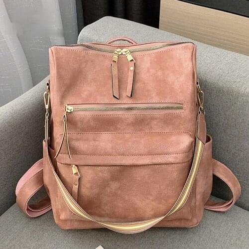 Retro Women Backpack School Bags For Teenage Girls Crossbody Bag Leather Backpacks Multifunction Big Female Rucksack 2021