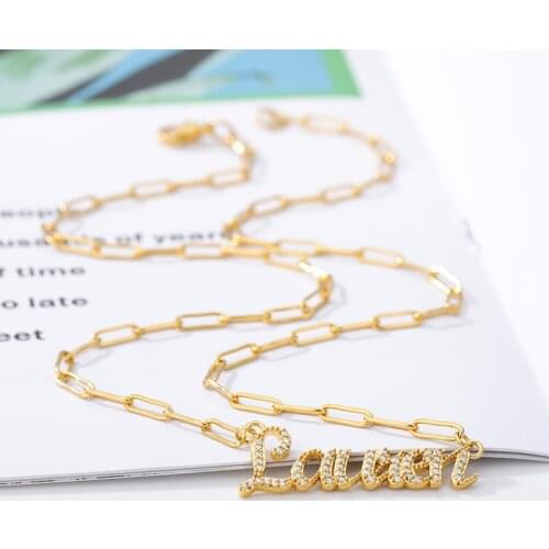 Gold Curb Chain Custom Letter Necklace For Women Personalizd Crystal Zirconia Name Pendant Necklaces Jewelry Accessories Gift