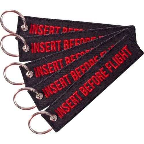 POMPOM 10pcs/lot Insert Before Flight Fashion Tags Keychains Keyring Rectangle Fabric Embroidery Message 13*2.8CM Aviation Gifts