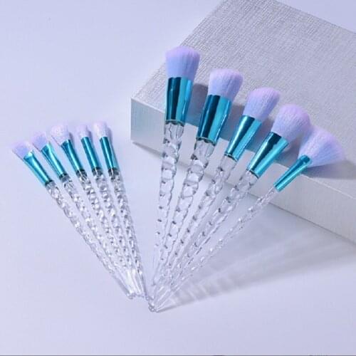 10pcs Transparent Spiral Handle Foundation Makeup Brushes Set Crystal Blending Powder Eyeshadow Unicorn Make Up Brush Cosmetic